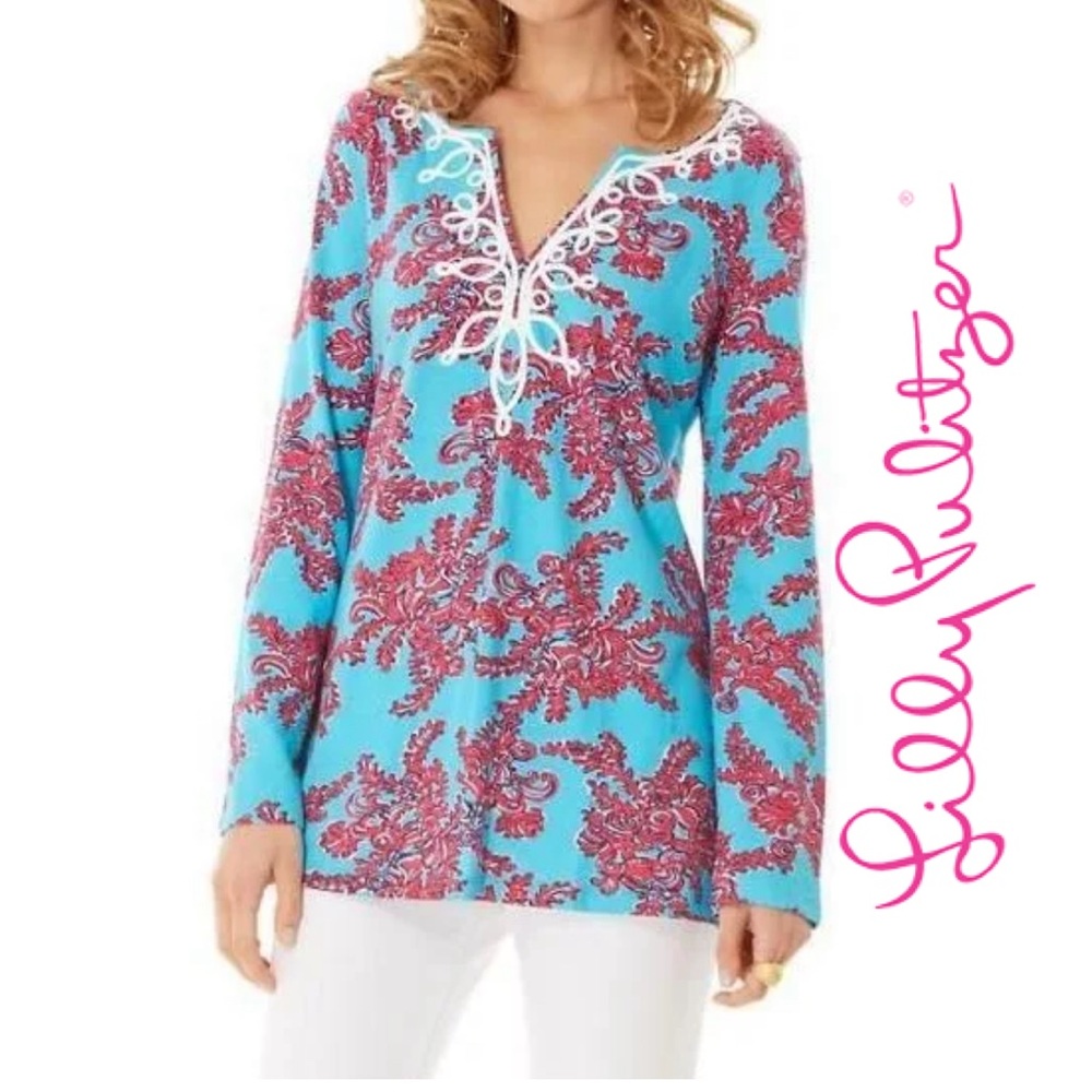 Lilly Pulitzer Westley Tunic Searulean Blue Rhode Island Reef Long Sleeve XS